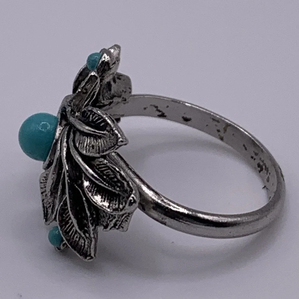 Lot of Two Southwest Style Rings Silver Tone Turquoise Color Stones Size 8 Adj